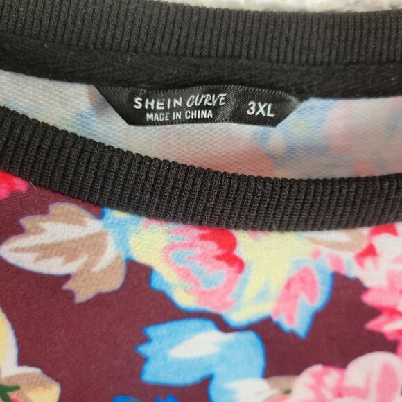 Shein Curve Women Sweatshirt 3XL Plus Pink Black Floral Cotton Blend SWE77E - Picture 9 of 10